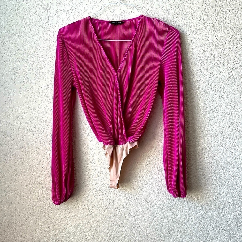 STRUT & BOLT Fuchsia Pleated Wrap Style Bodysuit Size XS
